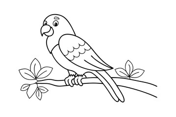 Cartoon Parrot On Branch Illustration For Coloring Book Kids Activity