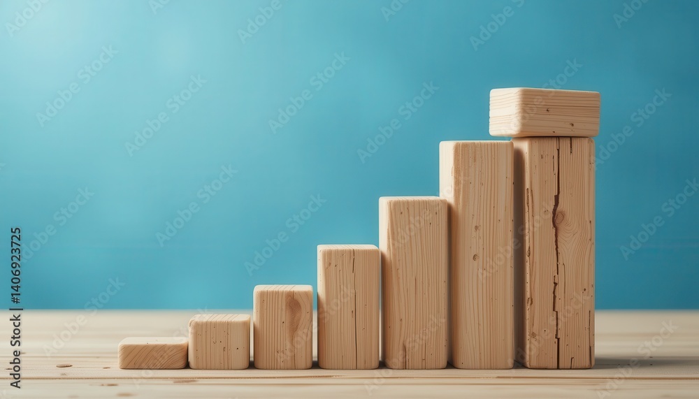 Aufkleber Wooden blocks being carefully stacked up to create a tower representing stability and structure in playful design