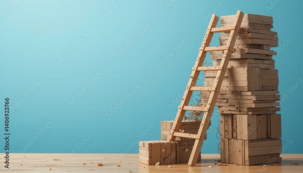 Aufkleber Unique ladder constructed from wooden blocks showcasing a creative approach to playful learning and structure
