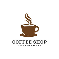 Minimalist coffee shop logo with brown cup and steam icon