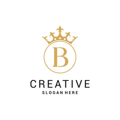 Elegant royal B letter logo design with crown and minimalist style