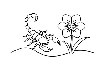 Scorpion And Flower Outlined Illustration For Coloring Book Style Designs