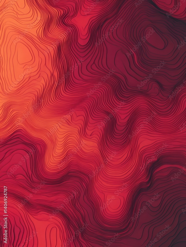 Poster Abstract anatomical topographic map texture in red tones showcasing muscle shapes with a fluid, organic design