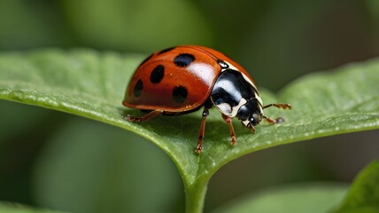 Obraz premium Cute Ladybug on Leaf 