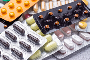 Variety of medicines and drugs.Medicine and healthcare concept.Variety of medicines and...