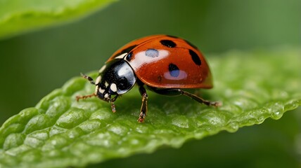 Obraz premium Cute Ladybug on Leaf 