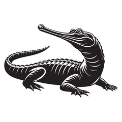 Legendary Gharial silhouette, a powerful apex predator of the river – Gharial illustration – Gharial vector – Reptile silhouette

