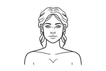 Line Art Illustration Of A Woman With Elegant Hairstyle And Facial Features
