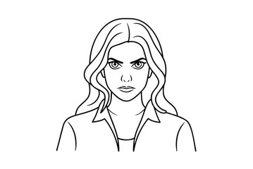 Fierce Woman Illustration Female Character Portrait With Long Hair Outlined Vector Graphic