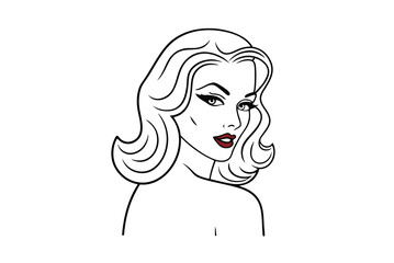 Retro Woman With Red Lips And Wavy Hair Illustration Pop Art Style