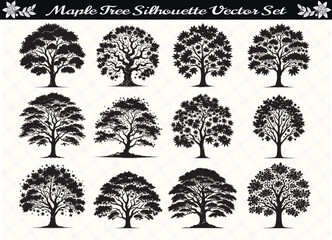 Black Color Maple Tree Silhouette Vector Illustration for Digital and Print Design