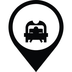 Black Train Location Pin Icon For Transportation Or Travel Services Logo Design.
