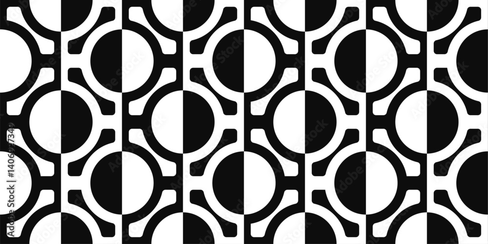 Aufkleber Image features a seamless pattern of interlocking circles in black and white. The circles are arranged in a grid-like formation, with each circle bisected by a vertical line.