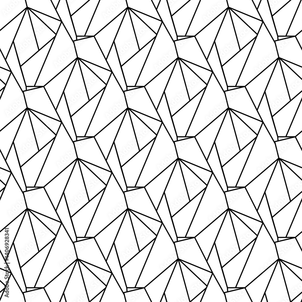 Aufkleber The image features a seamless pattern of black lines forming geometric shapes on a white background. The shapes resemble abstract crystals or facets, creating a visually interesting design.