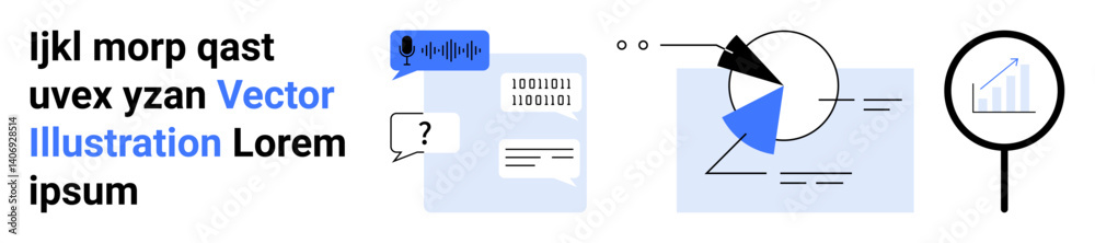 Poster text messages, graphs, and pie chart combine to depict data communication and analysis. ideal for an