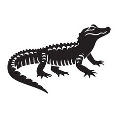Stealthy Caiman silhouette, a master of ambush hunting – Caiman illustration – Caiman vector – Reptile silhouette

