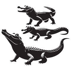 Fierce Caiman silhouette, known for its swift strikes – Caiman illustration – Caiman vector – Reptile silhouette

