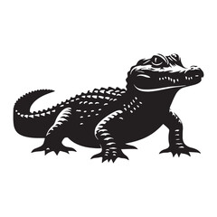 Majestic Caiman silhouette, ruling the waters with strength – Caiman illustration – Caiman vector – Reptile silhouette

