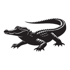 Powerful Caiman silhouette, a formidable predator of the river – Caiman illustration – Caiman vector – Reptile silhouette

