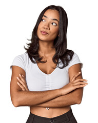 Young filipino woman dreaming of achieving goals and purposes
