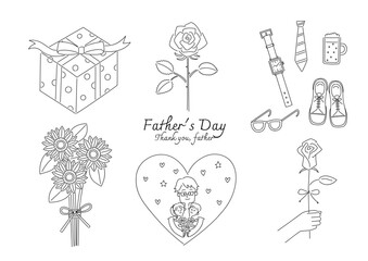 父の日のシンプルな線画イラストセット