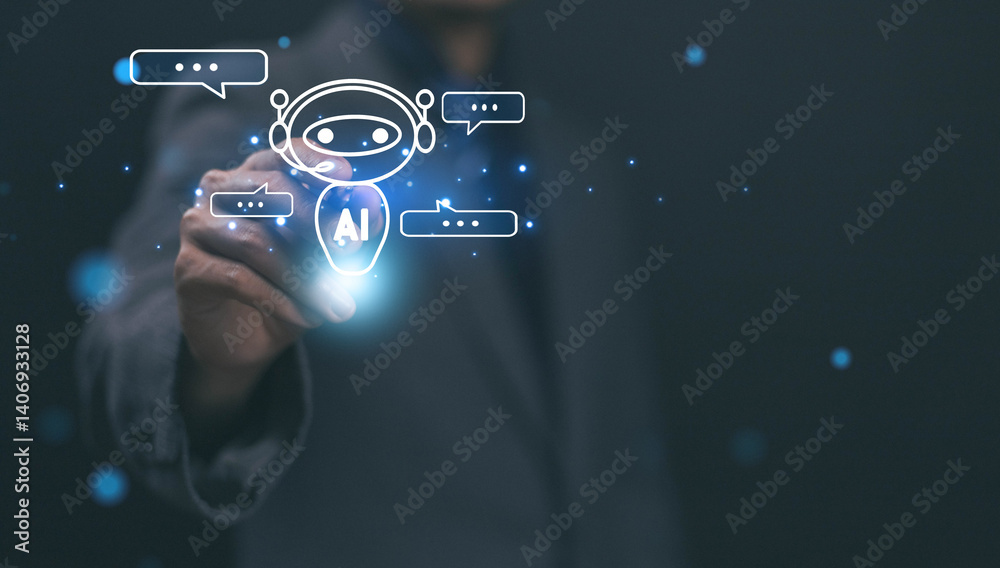 Fototapete   Business data using AI technology background using computer customer service showing data connection storing various data with AI to help simplify documents
