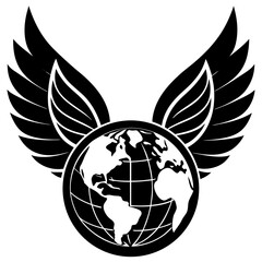 Silhouette of a globe with leaf wings, eco Earth freedom