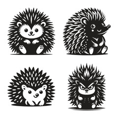 Hedgehog animal silhouette set vector illustration isolated on white background