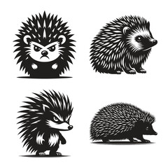 Hedgehog animal silhouette set vector illustration isolated on white background