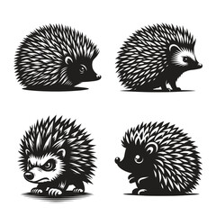 Hedgehog animal silhouette set vector illustration isolated on white background