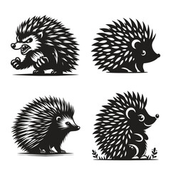 Hedgehog animal silhouette set vector illustration isolated on white background