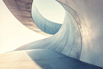 Obraz premium Abstract Spiral Tunnel with Smooth Curves and Minimalist Monochrome Visual Effect, Generative AI