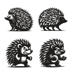 Hedgehog animal silhouette set vector illustration isolated on white background