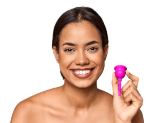 Filipino woman with menstrual cup in studio