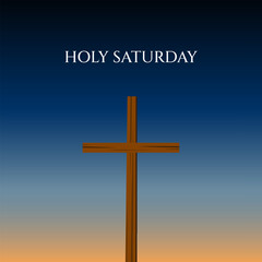 Holy Saturday event banner. A cross over the hills and mountains at sunset to commemorate on March
