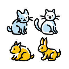 Minimalist Cute Animal Line Art Icon and Doodle Collection Set – Black and White Thin Stroke Vector Illustration for Stickers, Kids, UI/UX, and Clipart Design