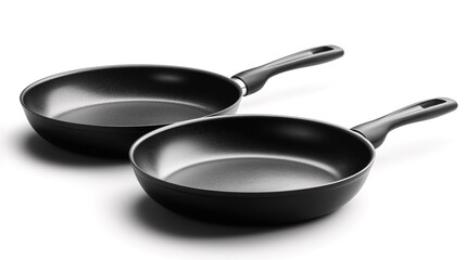 Two frying pans with non-stick coating on white background.