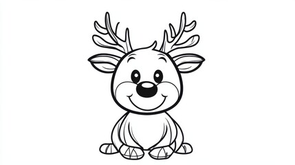 Naklejka premium A cheerful reindeer standing in a snowy landscape, surrounded by Christmas trees and snowflakes. The illustration embodies a festive and joyful spirit.