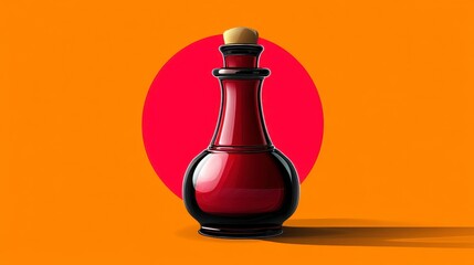 Dark Red Glass Bottle on Orange Background with Pink Circle