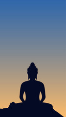 Happy Vesak Day, Buddha Purnima wishes greetings with buddha and lotus illustration. Happy Buddha Purnima, Happy Vesak Day, wishes greetings with a buddha minimal vector illustration. 