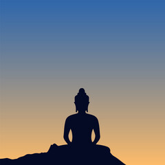 Happy Vesak Day, Buddha Purnima wishes greetings with buddha and lotus illustration. Happy Buddha Purnima, Happy Vesak Day, wishes greetings with a buddha minimal vector illustration. 