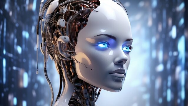 A glowing orb with the letters AI illuminated in bright red and white sits atop a circuit board pattern