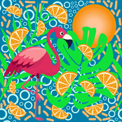 Tropical Flamingo and Orange Pattern – Bright Summer Vector Seamless