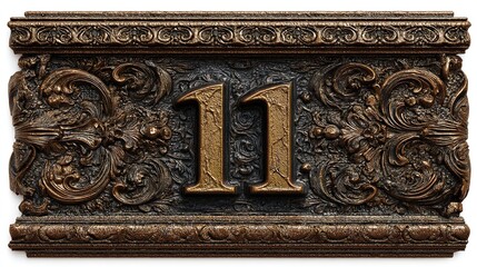 Ornate bronze number eleven plaque.