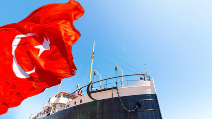 19 mayis or may 19 concept image. Turkish Flag with SS Bandirma