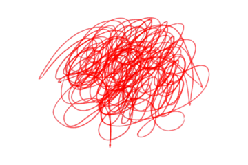 Red grunge pen lines, messy lines, hand drawn sketch, abstract doodle, isolated chaotic lines, grunge overlapping lines texture, artwork, ink, transparent background.