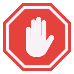 Octagonal stop sign with open hand symbol in flat style (cut out)