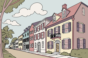 Obraz premium Colorful buildings on Rainbow Row – Charleston, SC, USA 