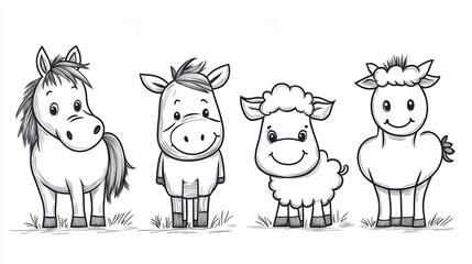 Obraz premium A line drawing of a horse and sheep. The illustration captures the complexity and functionality of the animals.