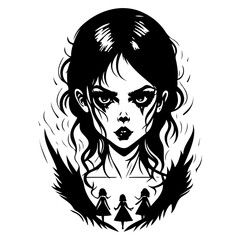halloween exorcist girl scary illustration sketch hand draw